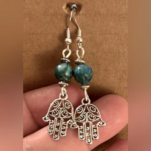 Artisan Handmade with love, dangling beaded hamsa earrings.  One of a kind